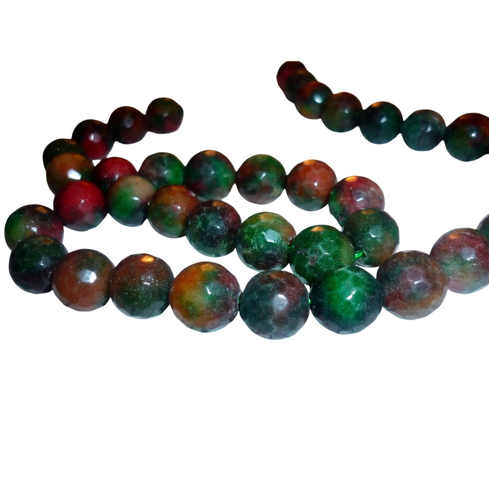 Faceted Ruby Zoisite Beads 10mm Round Natural Gemstone Green Pink 8.5in Strand
